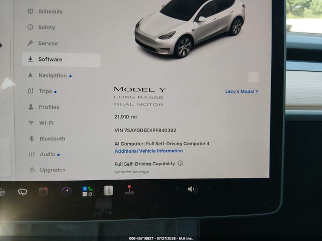 Продаж на аукціоні авто 2023 Tesla Model Y Awd/long Range Dual Motor All-wheel Drive, vin: 7SAYGDEEXPF840392, номер лоту: 45710627