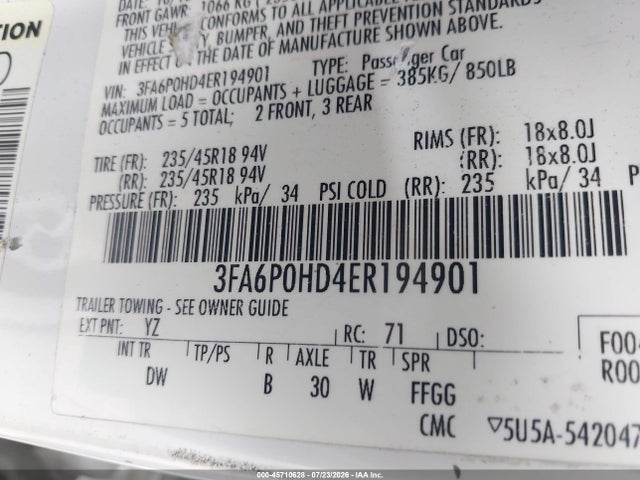 3FA6P0HD4ER194901 Ford FUSION SE
