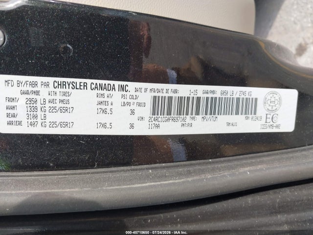 Aukcja sprzedaży 2015 Chrysler Town & Country Touring-l, vin: 2C4RC1CG0FR697102, numer aukcji: 45710650