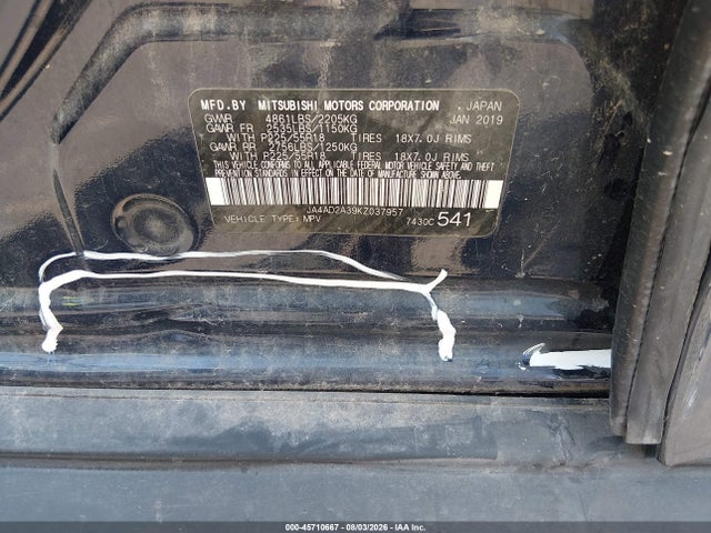 Продажа на аукционе авто 2019 Mitsubishi Outlander Es, vin: JA4AD2A39KZ037957, номер лота: 45710667