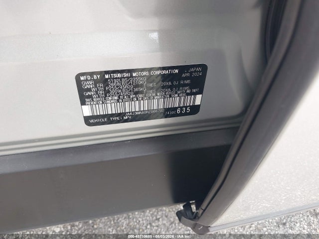 45710685 :رقم المزاد ، JA4J3WA80RZ066702 vin ، 2024 Mitsubishi Outlander Sel 2.5 2wd/sel Black Edition 2wd مزاد بيع