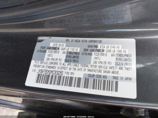45710690 :رقم المزاد ، JM3KFBDM2M0309255 vin ، 2021 Mazda Cx-5 Grand Touring مزاد بيع