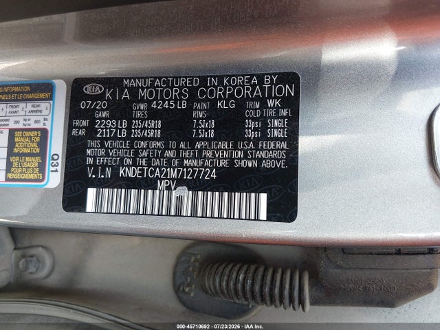 Продажа на аукционе авто 2021 Kia Seltos Sx Turbo, vin: KNDETCA21M7127724, номер лота: 45710692
