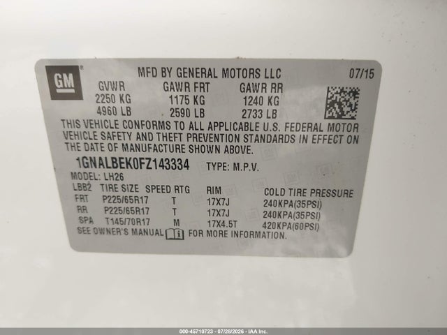 1GNALBEK0FZ143334 Chevrolet EQUINOX LT