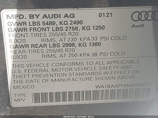 WA1BAAFY9M2054572 Audi Q5 Premium Plus 45 Tfsi Quattro S Tronic
