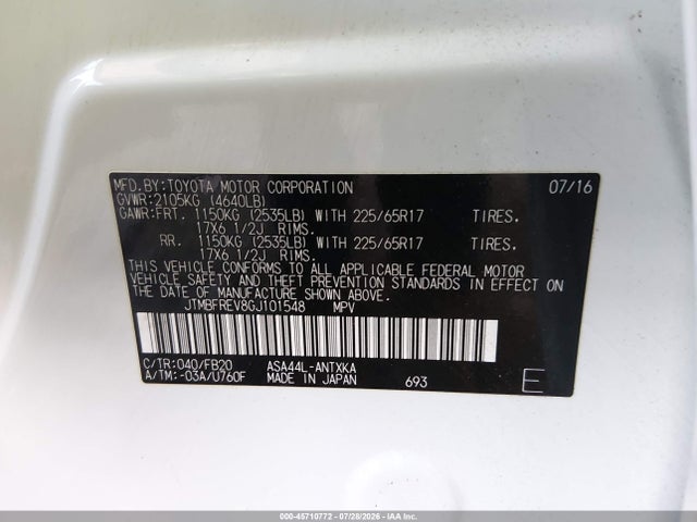 JTMBFREV8GJ101548 Toyota RAV4 LE