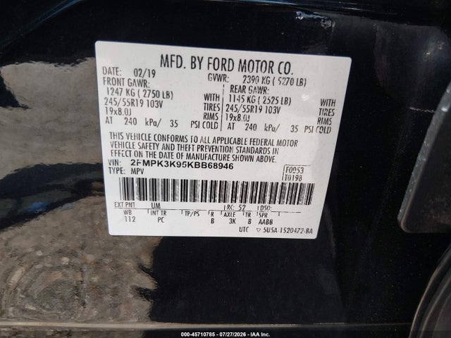 2FMPK3K95KBB68946 Ford Edge Titanium