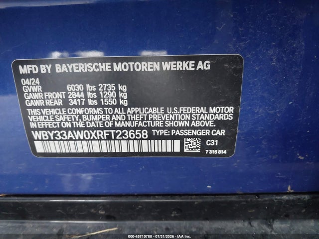 Aukcja sprzedaży 2024 Bmw I4 Gran Coupe M50, vin: WBY33AW0XRFT23658, numer aukcji: 45710788