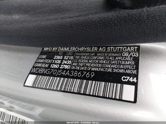 45710791 :رقم المزاد ، WDBNG70J54A386769 vin ، 2004 Mercedes-benz S 430 مزاد بيع