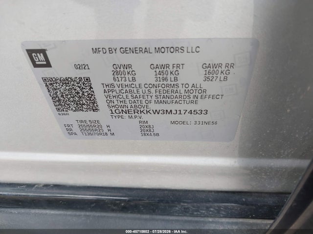 Продаж на аукціоні авто 2021 Chevrolet Traverse Fwd Premier, vin: 1GNERKKW3MJ174533, номер лоту: 45710802