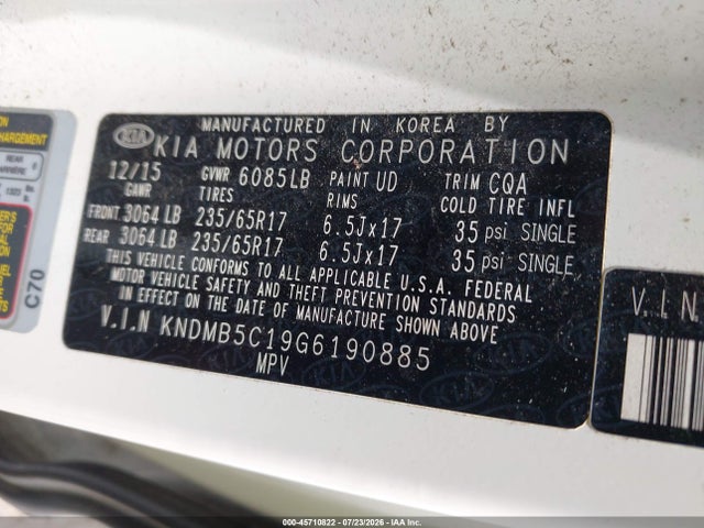 Aukcja sprzedaży 2016 Kia Sedona Lx, vin: KNDMB5C19G6190885, numer aukcji: 45710822