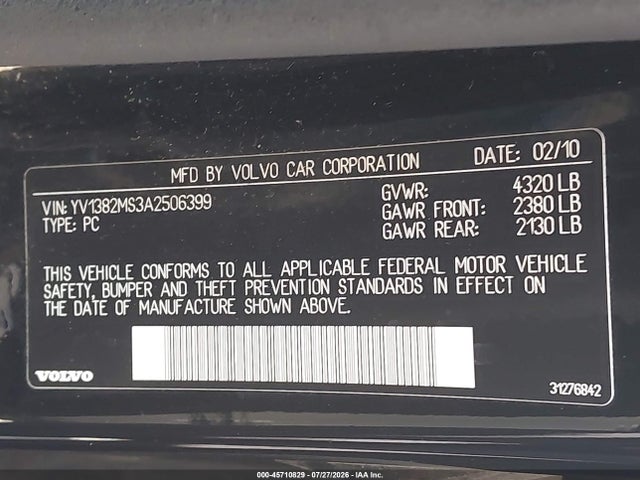 Продажа на аукционе авто 2010 Volvo S40 2.4i, vin: YV1382MS3A2506399, номер лота: 45710829