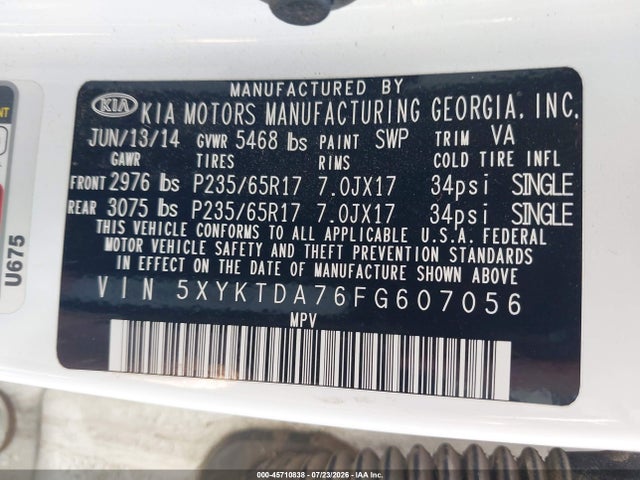 KIA Sorento Lx V6 2015 5XYKTDA76FG607056 Image 9