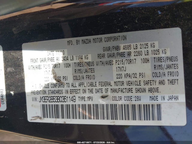 Продажа на аукционе авто 2011 Mazda Cx-7 I Sport, vin: JM3ER2B53B0361149, номер лота: 45710871