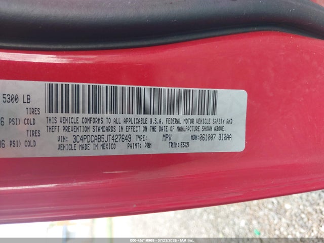 45710909 :رقم المزاد ، 3C4PDCAB5JT427649 vin ، 2018 Dodge Journey Se مزاد بيع