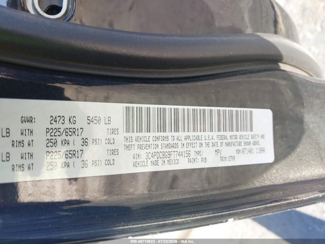 2015 Dodge Journey Sxt მანქანა იყიდება აუქციონზე, vin: 3C4PDCBG9FT744156, აუქციონის ნომერი: 45710922