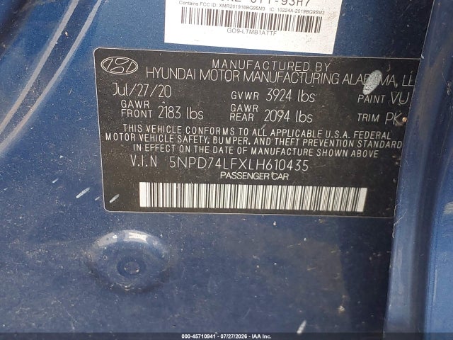 5NPD74LFXLH610435 Hyundai ELANTRA SE