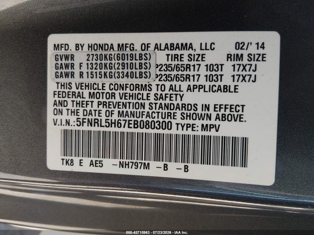 Honda Odyssey Ex-l 2014 5FNRL5H67EB080300 Image 9