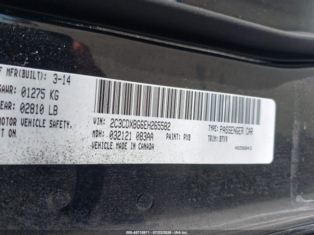 45710971 :رقم المزاد ، 2C3CDXBG6EH265582 vin ، 2014 Dodge Charger Se مزاد بيع