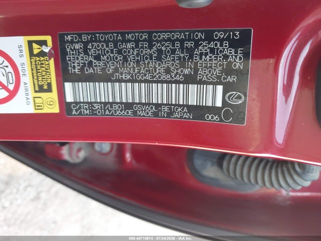 2014 Lexus Es 350 მანქანა იყიდება აუქციონზე, vin: JTHBK1GG4E2088346, აუქციონის ნომერი: 45710974
