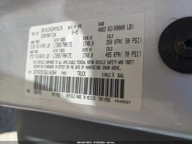 Продаж на аукціоні авто 2006 Dodge Ram 2500 Slt, vin: 3D7KR29C26G146384, номер лоту: 45710978