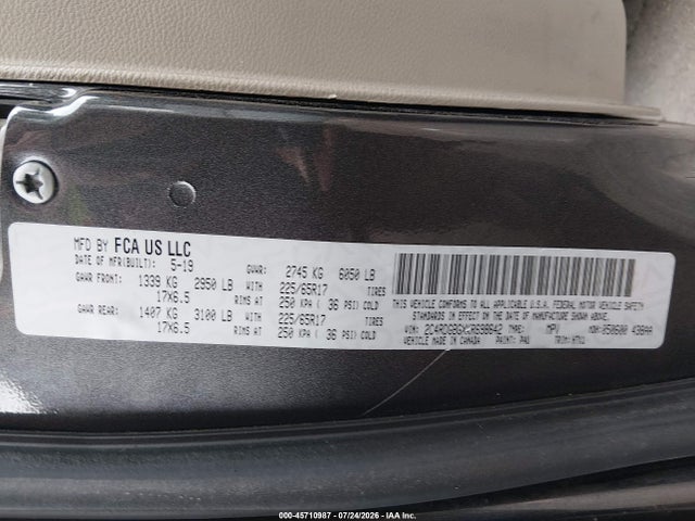 2019 Dodge Grand Caravan Se მანქანა იყიდება აუქციონზე, vin: 2C4RDGBGXKR698642, აუქციონის ნომერი: 45710987