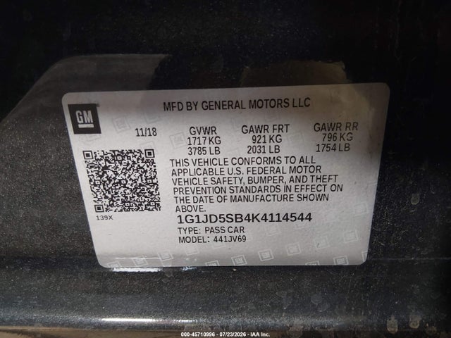 Chevrolet Sonic Lt Auto 2019 1G1JD5SB4K4114544 Image 9