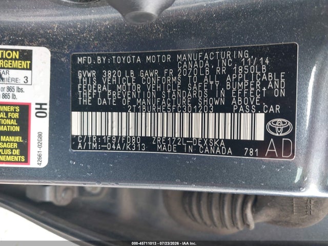 Toyota Corolla S Plus 2015 2T1BURHE5FC301203 Image 9
