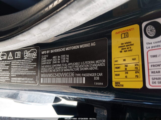 Aukcja sprzedaży 2013 Bmw X1 Xdrive35i, vin: WBAVM5C54DVV90336, numer aukcji: 45711065
