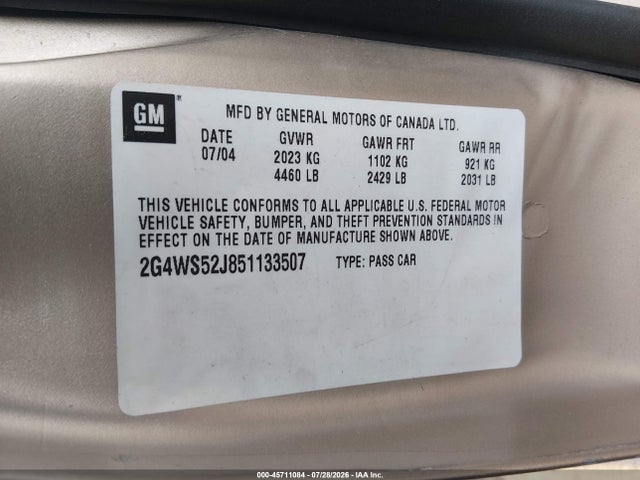 Продаж на аукціоні авто 2005 Buick Century, vin: 2G4WS52J851133507, номер лоту: 45711084