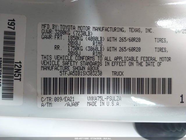 5TFJA5DB1SX303230 Toyota Tundra Limited