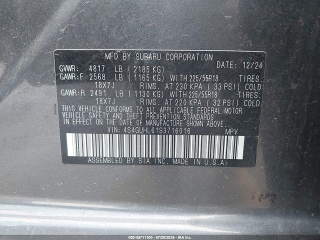 Auction sale of the 2025 Subaru Crosstrek Limited, vin: 4S4GUHL61S3716016, lot number: 45711100