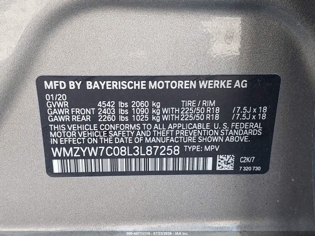 Aukcja sprzedaży 2020 Mini Countryman Cooper S, vin: WMZYW7C08L3L87258, numer aukcji: 45711118
