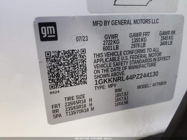 Auction sale of the 2023 Gmc Acadia Awd Sle, vin: 1GKKNRL44PZ244130, lot number: 45711146