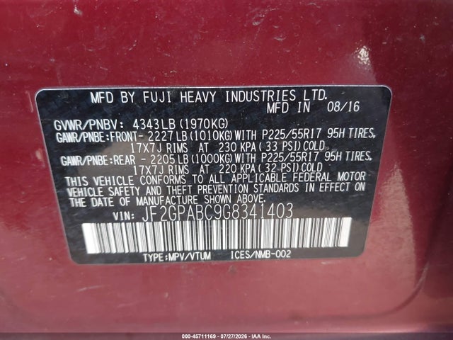 JF2GPABC9G8341403 Subaru Crosstrek 2.0i Premium