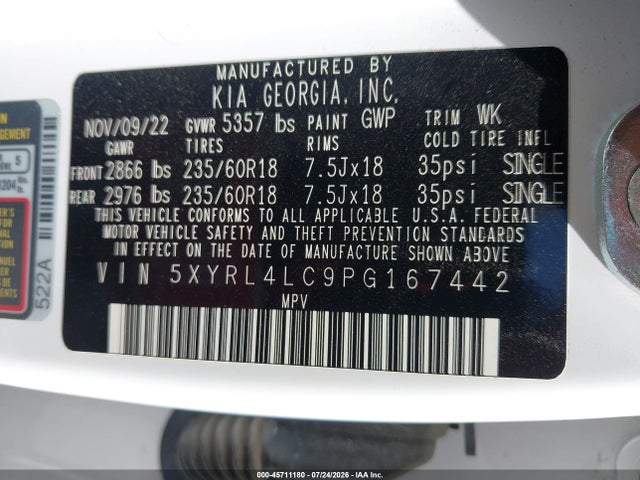 Aukcja sprzedaży 2023 Kia Sorento S, vin: 5XYRL4LC9PG167442, numer aukcji: 45711180
