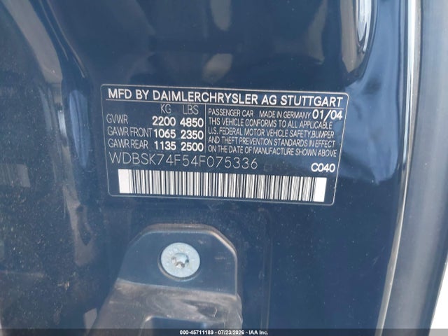 Продаж на аукціоні авто 2004 Mercedes-benz Sl 55 Amg, vin: WDBSK74F54F075336, номер лоту: 45711189
