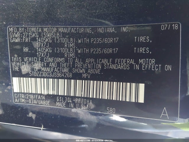 Toyota Sienna L 7 Passenger 2018 5TDZZ3DC3JS964268 Image 9
