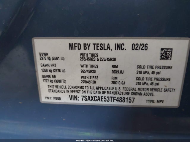 Tesla Model X All-wheel Drive 2026 7SAXCAE53TF488157 Image 9