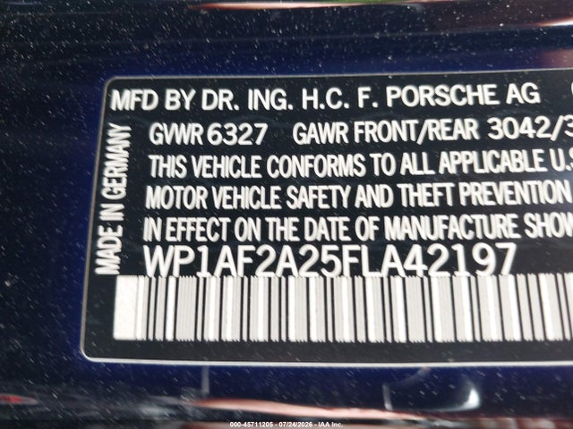 45711205 :رقم المزاد ، WP1AF2A25FLA42197 vin ، 2015 Porsche Cayenne Diesel مزاد بيع
