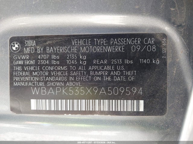 Продажа на аукционе авто 2009 Bmw 328i Xdrive, vin: WBAPK535X9A509594, номер лота: 45711207