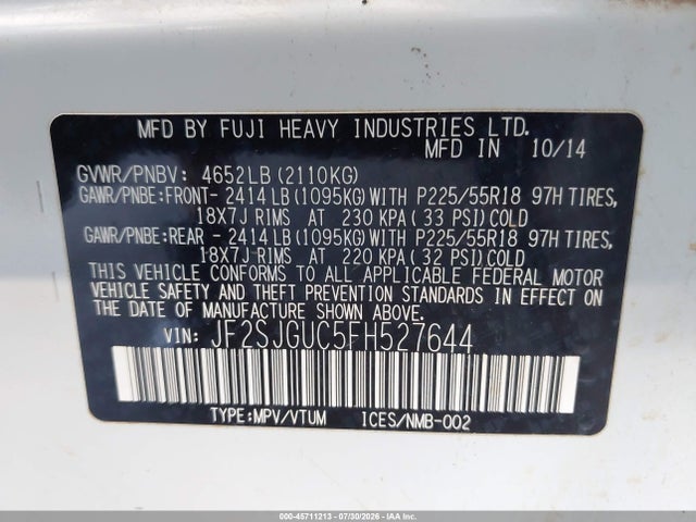 JF2SJGUC5FH527644 Subaru Forester 2.0xt Touring