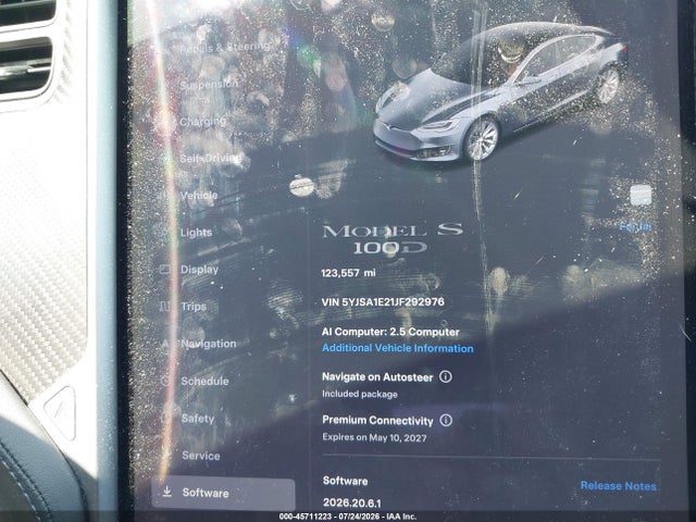 45711223 :رقم المزاد ، 5YJSA1E21JF292976 vin ، 2018 Tesla Model S 100d/75d/p100d مزاد بيع