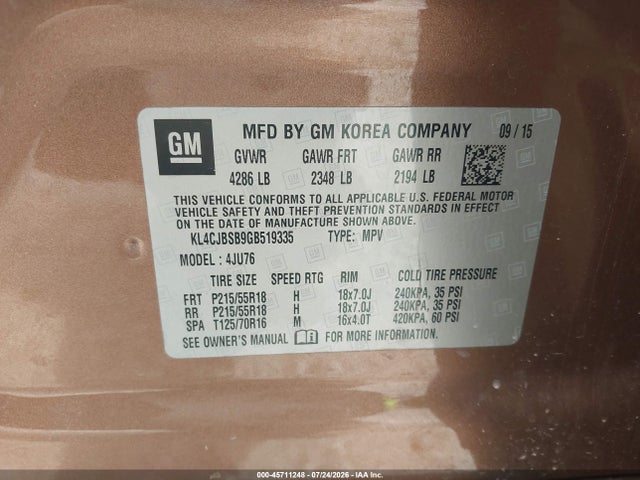 Aukcja sprzedaży 2016 Buick Encore Convenience, vin: KL4CJBSB9GB519335, numer aukcji: 45711248