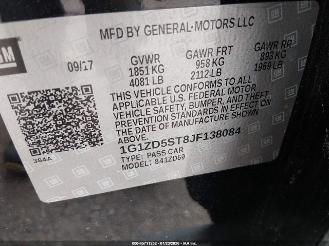 Chevrolet MALIBU LT 2018 1G1ZD5ST8JF138084 Image 9