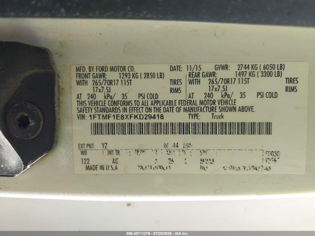 Ford F-150 Xl 2015 1FTMF1E8XFKD29418 Image 9