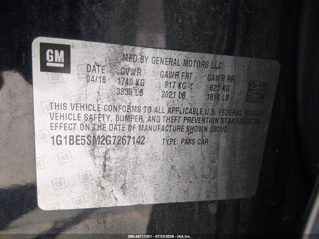 Chevrolet Cruze Lt Auto 2016 1G1BE5SM2G7267142 Image 9