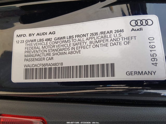 Aukcja sprzedaży 2024 Audi A5 Sportback Premium 45 Tfsi S Line Quattro S Tronic, vin: WAUDACF56RA048318, numer aukcji: 45711285