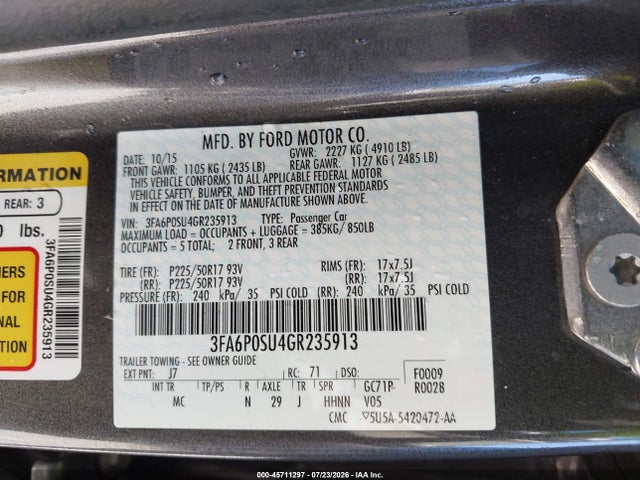 Ford Fusion Energi Titanium 2016 3FA6P0SU4GR235913 Image 9