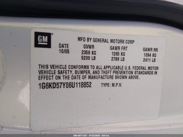 Aukcja sprzedaży 2006 Cadillac Dts 1sb, vin: 1G6KD57Y06U118852, numer aukcji: 45711331